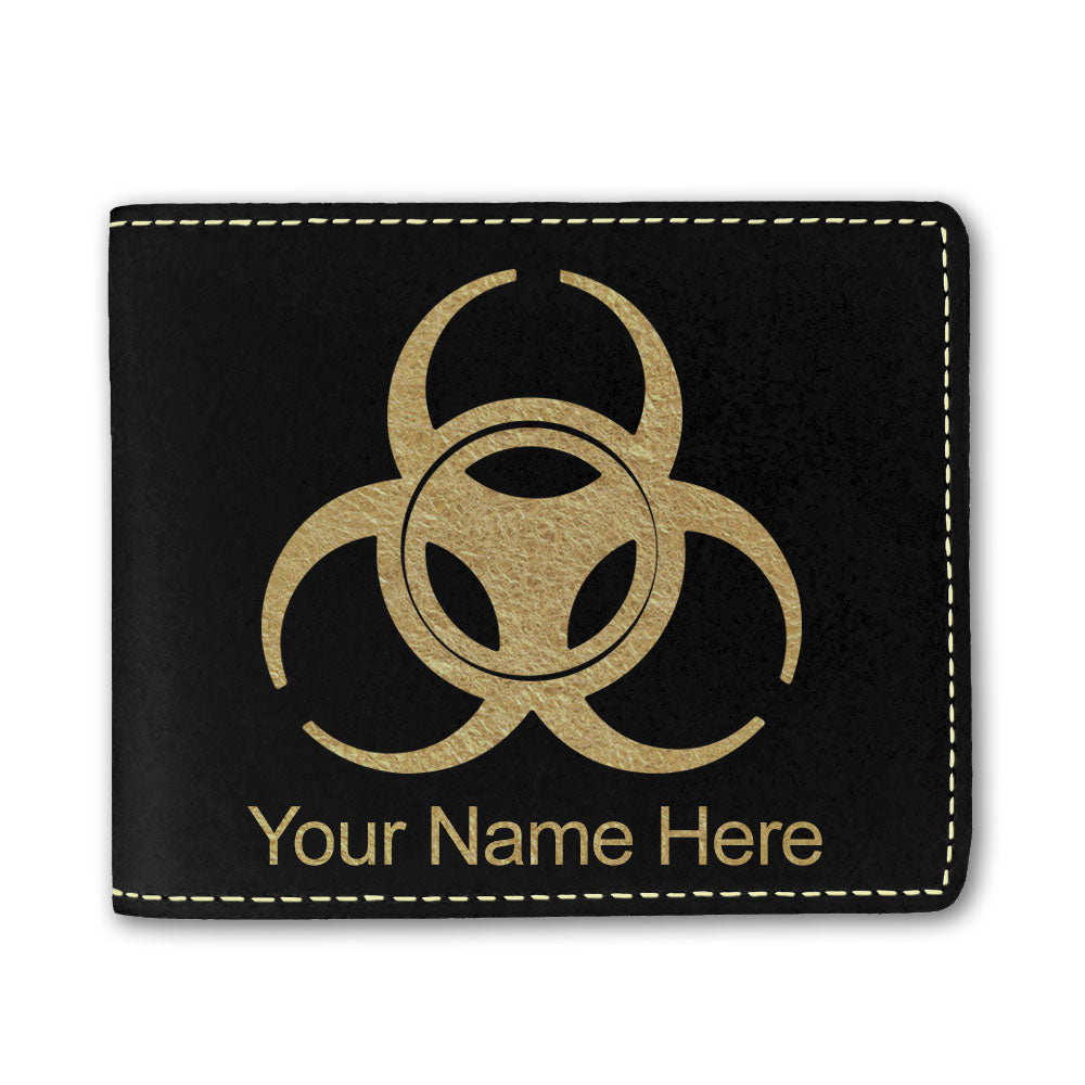 Faux Leather Bi-Fold Wallet, Biohazard Symbol, Personalized Engraving Included