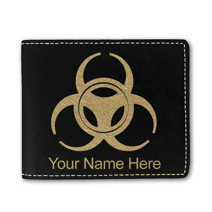 Faux Leather Bi-Fold Wallet, Biohazard Symbol, Personalized Engraving Included