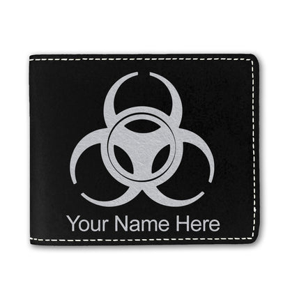 Faux Leather Bi-Fold Wallet, Biohazard Symbol, Personalized Engraving Included