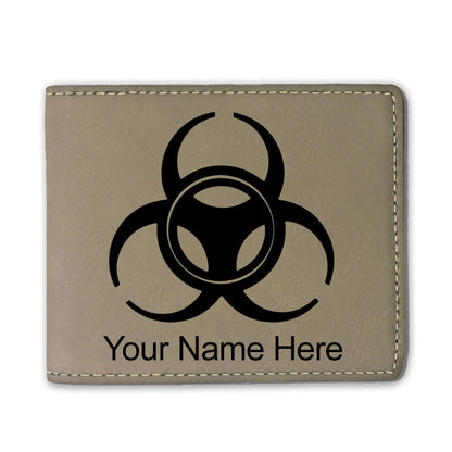 Faux Leather Bi-Fold Wallet, Biohazard Symbol, Personalized Engraving Included