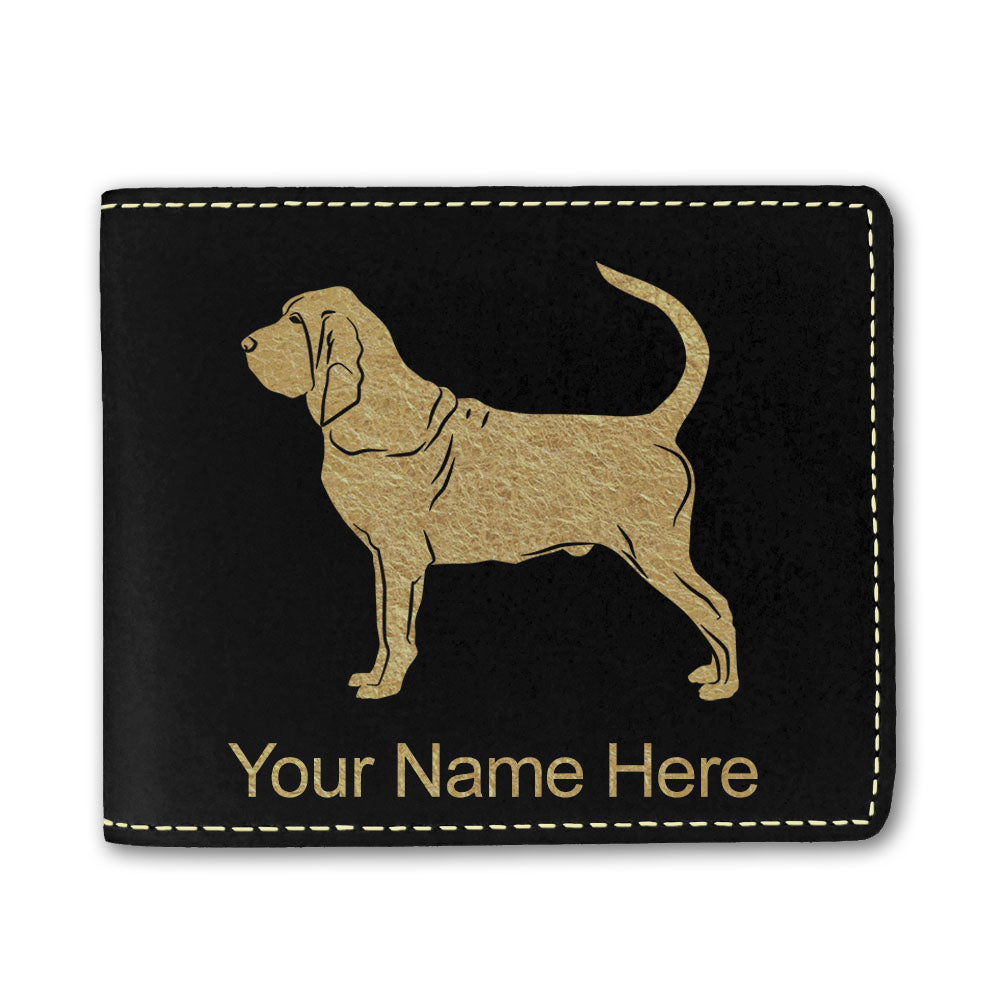 Faux Leather Bi-Fold Wallet, Bloodhound Dog, Personalized Engraving Included