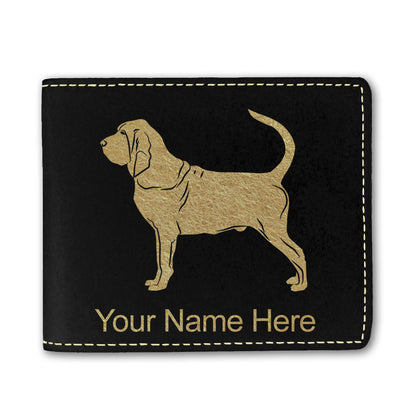 Faux Leather Bi-Fold Wallet, Bloodhound Dog, Personalized Engraving Included
