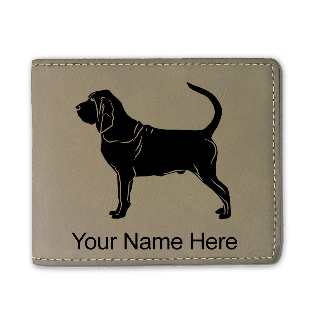Faux Leather Bi-Fold Wallet, Bloodhound Dog, Personalized Engraving Included