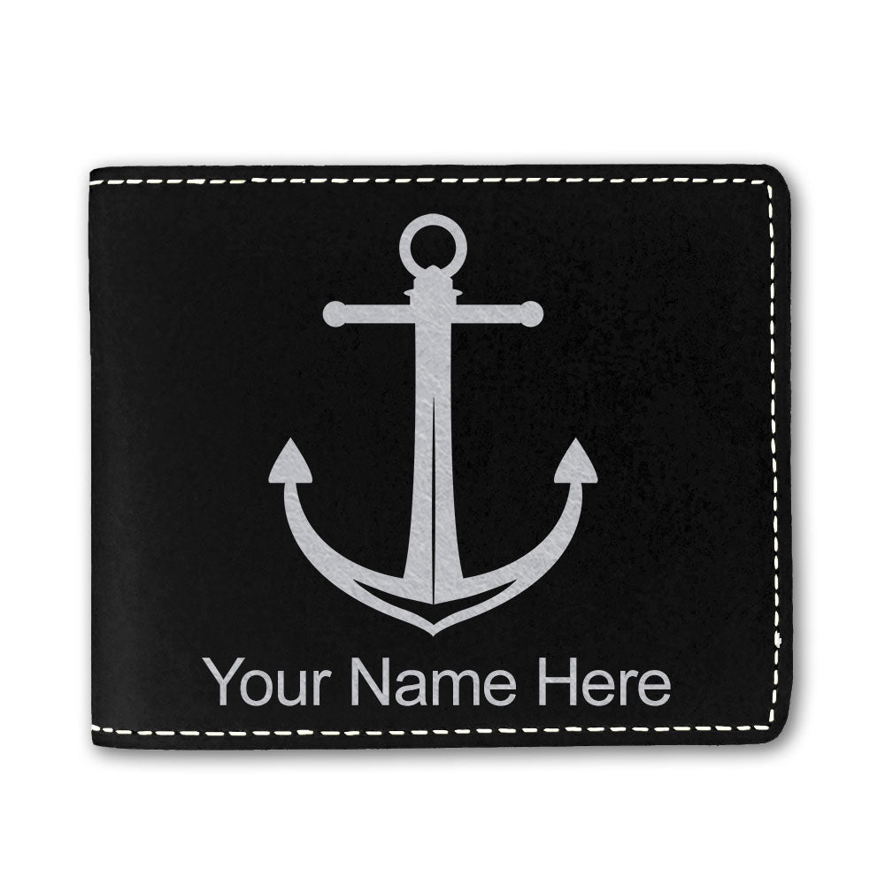 Faux Leather Bi-Fold Wallet, Boat Anchor, Personalized Engraving Included