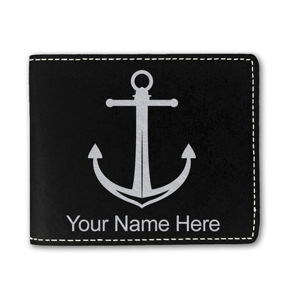 Faux Leather Bi-Fold Wallet, Boat Anchor, Personalized Engraving Included