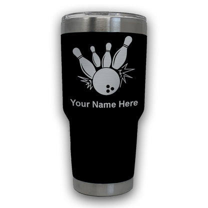 LaserGram 30oz Tumbler Mug, Bowling Ball and Pins, Personalized Engraving Included