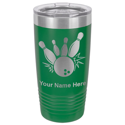 20oz Vacuum Insulated Tumbler Mug, Bowling Ball and Pins, Personalized Engraving Included