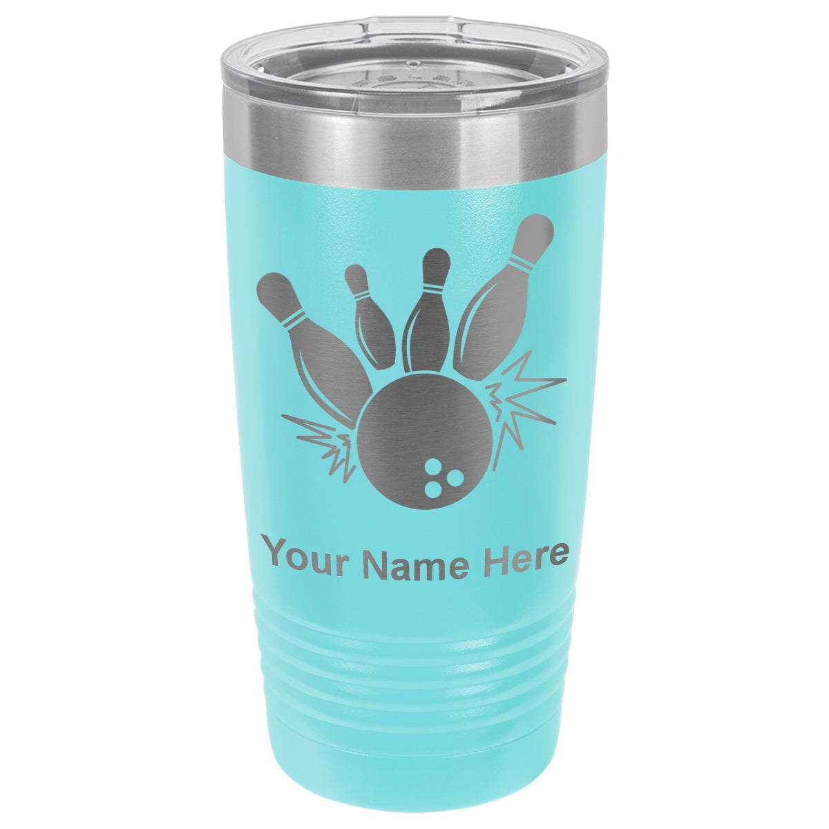 20oz Vacuum Insulated Tumbler Mug, Bowling Ball and Pins, Personalized Engraving Included