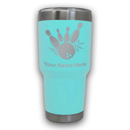 LaserGram 30oz Tumbler Mug, Bowling Ball and Pins, Personalized Engraving Included