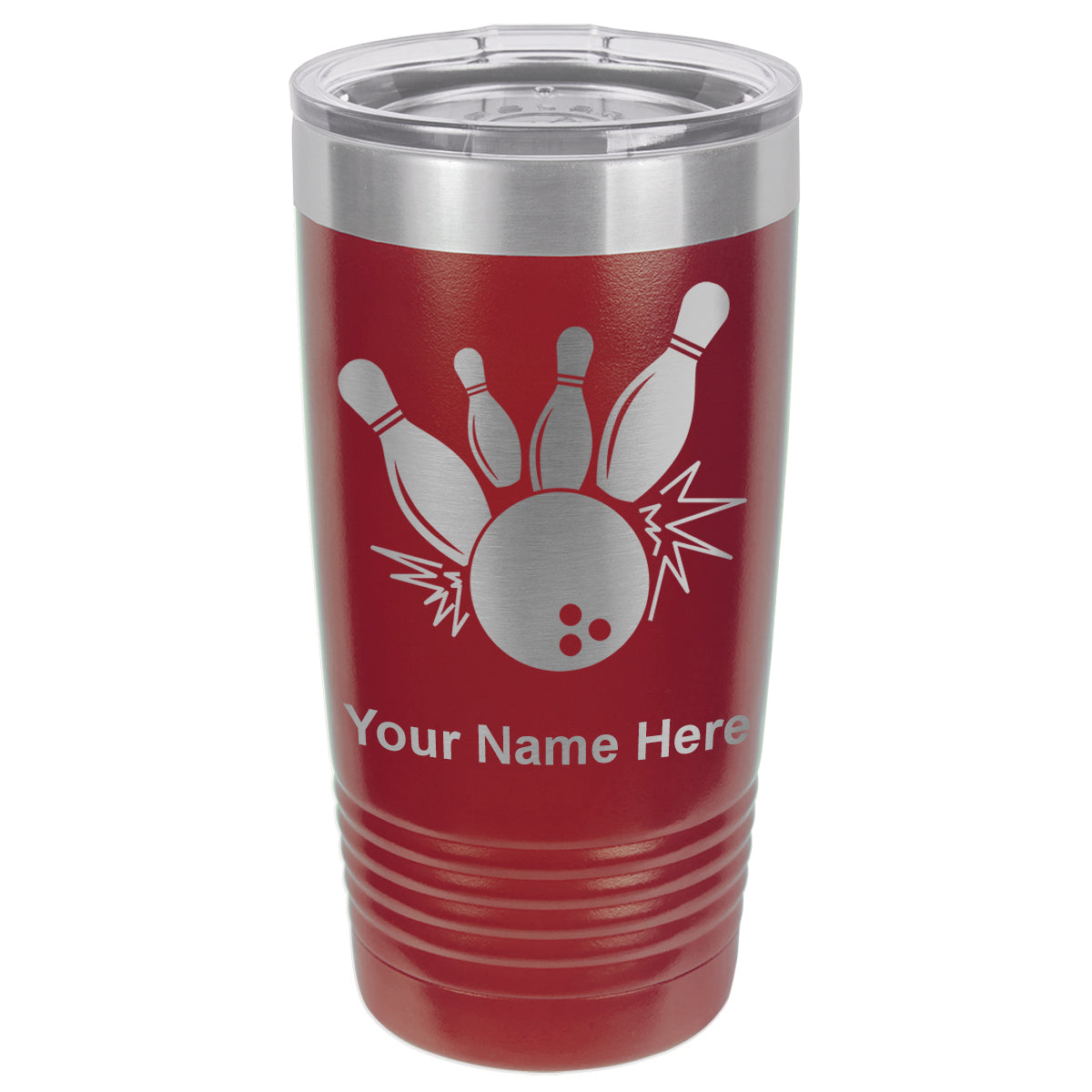 20oz Vacuum Insulated Tumbler Mug, Bowling Ball and Pins, Personalized Engraving Included
