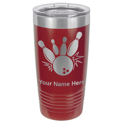 20oz Vacuum Insulated Tumbler Mug, Bowling Ball and Pins, Personalized Engraving Included