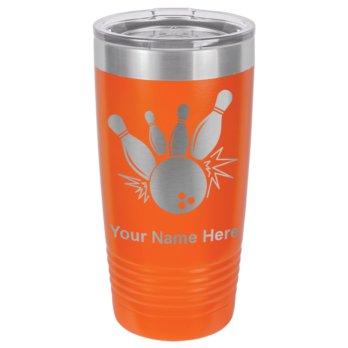 20oz Vacuum Insulated Tumbler Mug, Bowling Ball and Pins, Personalized Engraving Included