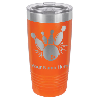 20oz Vacuum Insulated Tumbler Mug, Bowling Ball and Pins, Personalized Engraving Included