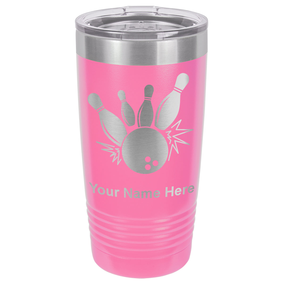 20oz Vacuum Insulated Tumbler Mug, Bowling Ball and Pins, Personalized Engraving Included