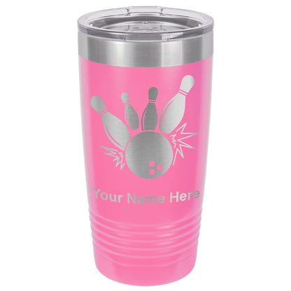 20oz Vacuum Insulated Tumbler Mug, Bowling Ball and Pins, Personalized Engraving Included