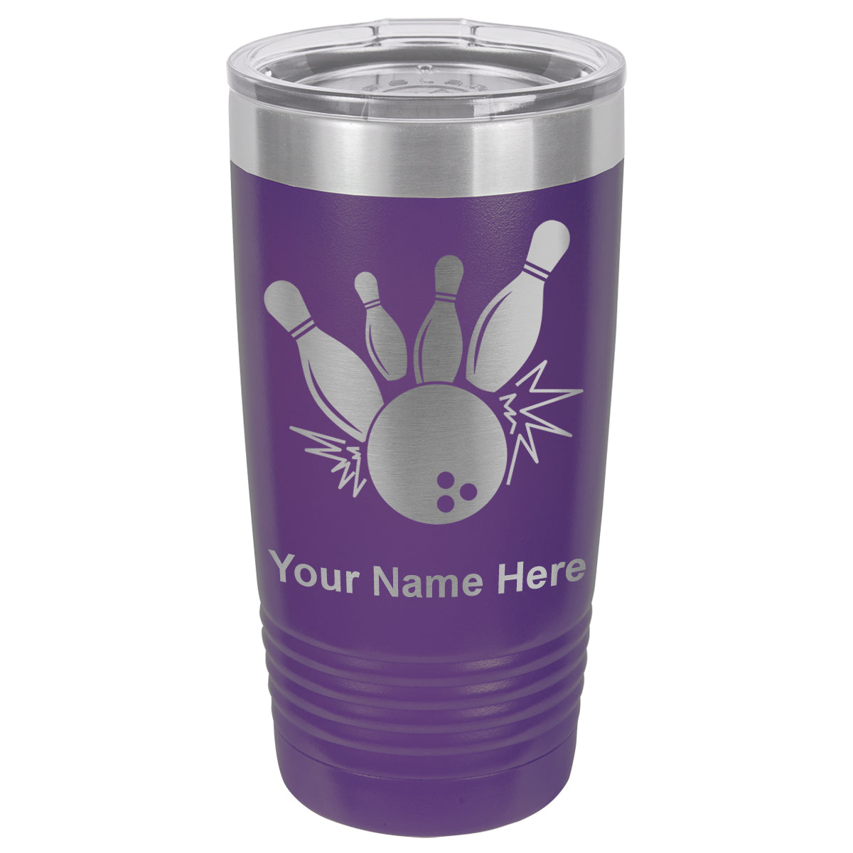 20oz Vacuum Insulated Tumbler Mug, Bowling Ball and Pins, Personalized Engraving Included