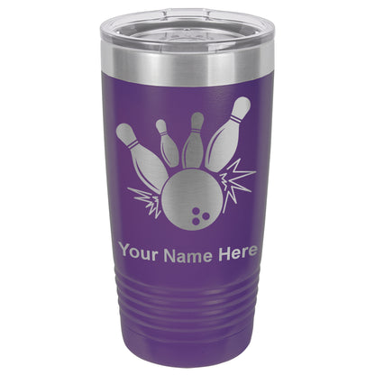 20oz Vacuum Insulated Tumbler Mug, Bowling Ball and Pins, Personalized Engraving Included