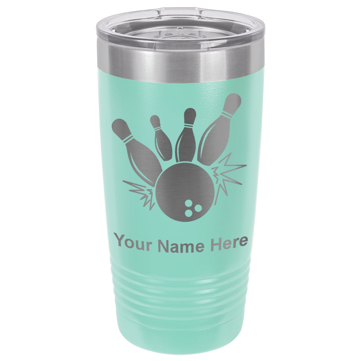 20oz Vacuum Insulated Tumbler Mug, Bowling Ball and Pins, Personalized Engraving Included