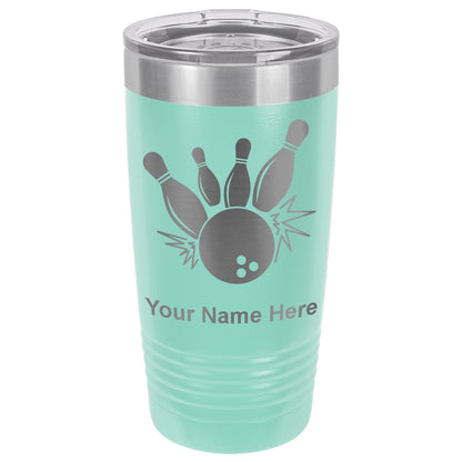 20oz Vacuum Insulated Tumbler Mug, Bowling Ball and Pins, Personalized Engraving Included