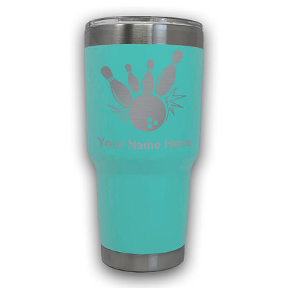 LaserGram 30oz Tumbler Mug, Bowling Ball and Pins, Personalized Engraving Included