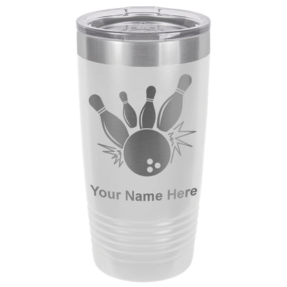 20oz Vacuum Insulated Tumbler Mug, Bowling Ball and Pins, Personalized Engraving Included