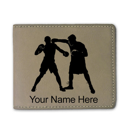 Faux Leather Bi-Fold Wallet, Boxers Boxing, Personalized Engraving Included