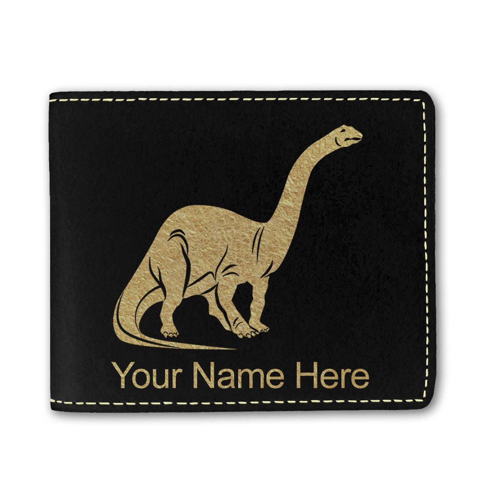 Faux Leather Bi-Fold Wallet, Brontosaurus Dinosaur, Personalized Engraving Included