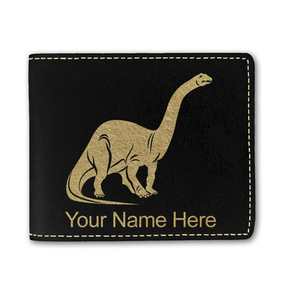 Faux Leather Bi-Fold Wallet, Brontosaurus Dinosaur, Personalized Engraving Included