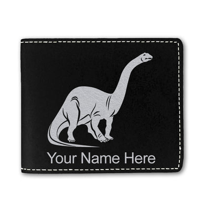 Faux Leather Bi-Fold Wallet, Brontosaurus Dinosaur, Personalized Engraving Included