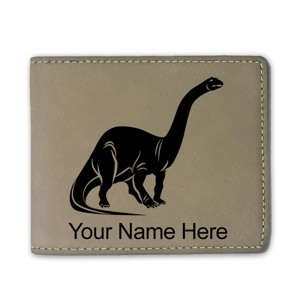 Faux Leather Bi-Fold Wallet, Brontosaurus Dinosaur, Personalized Engraving Included