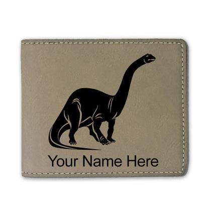 Faux Leather Bi-Fold Wallet, Brontosaurus Dinosaur, Personalized Engraving Included