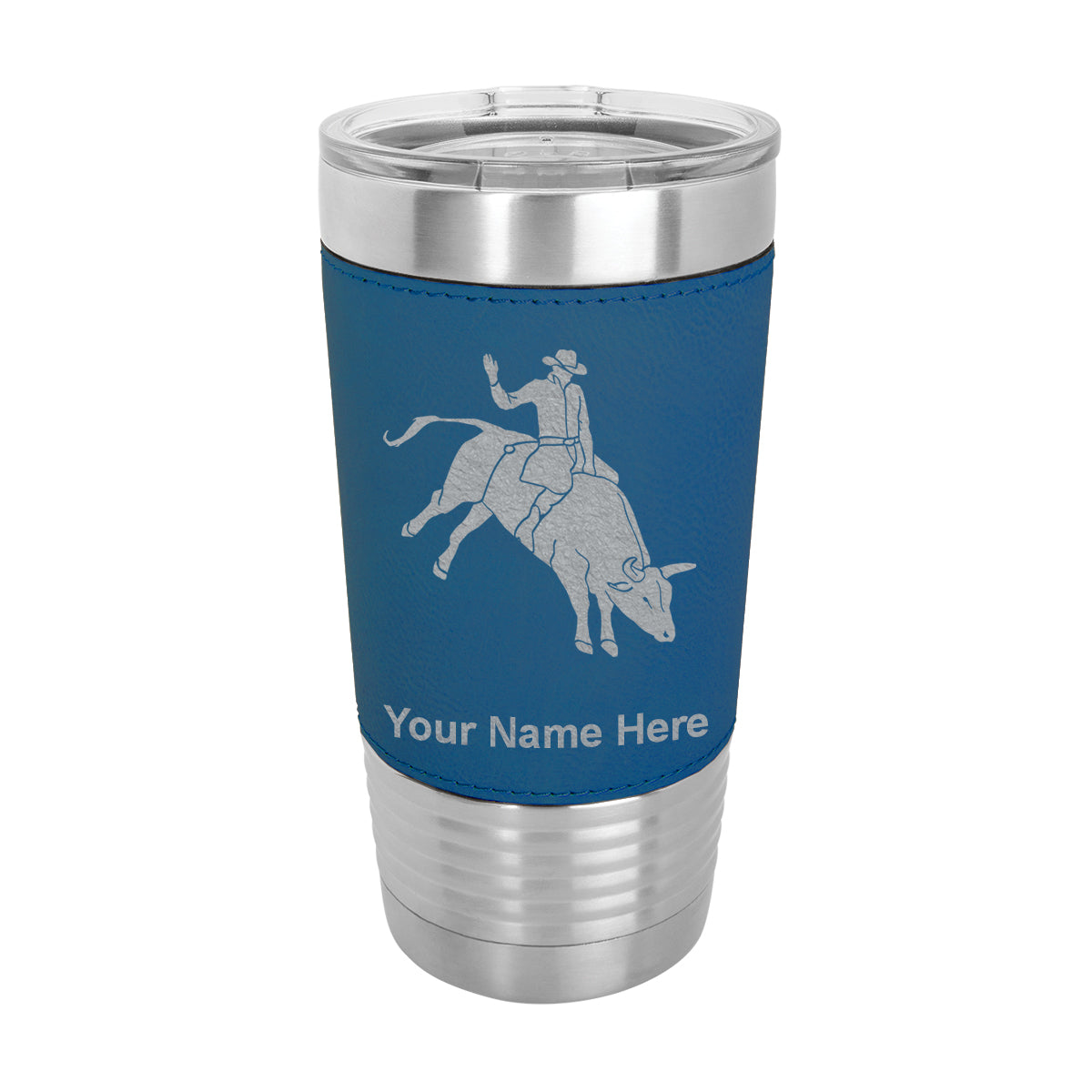 20oz Faux Leather Tumbler Mug, Bull Rider Cowboy, Personalized Engraving Included - LaserGram Custom Engraved Gifts