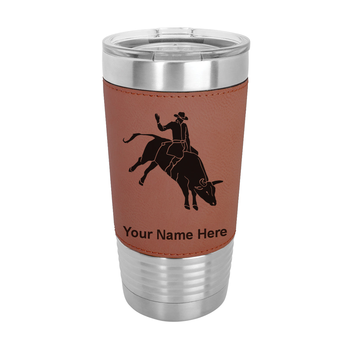 20oz Faux Leather Tumbler Mug, Bull Rider Cowboy, Personalized Engraving Included - LaserGram Custom Engraved Gifts