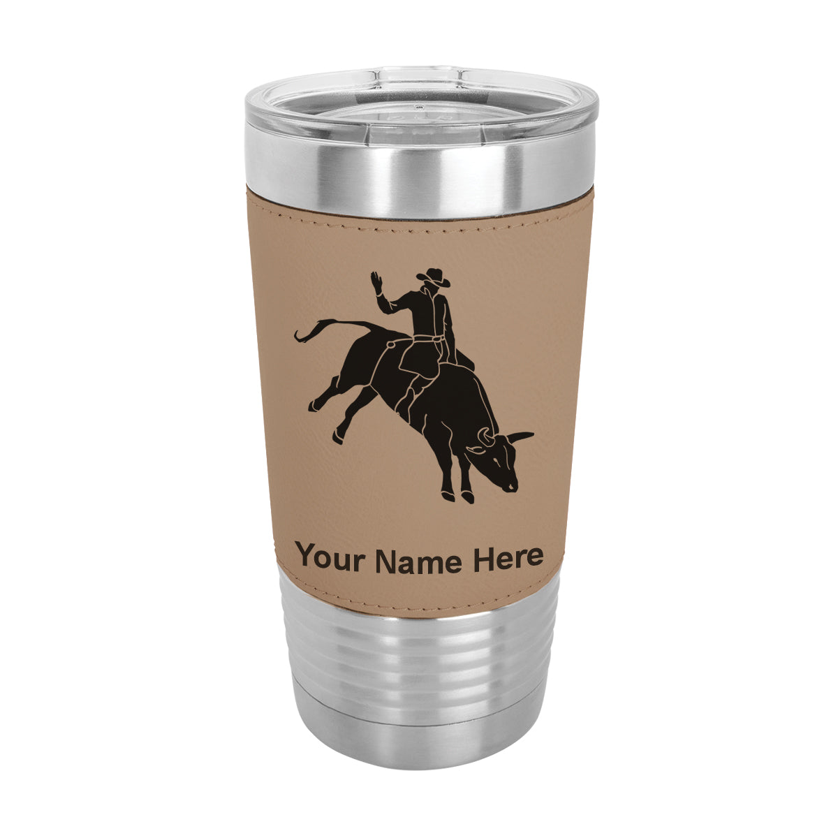 20oz Faux Leather Tumbler Mug, Bull Rider Cowboy, Personalized Engraving Included - LaserGram Custom Engraved Gifts