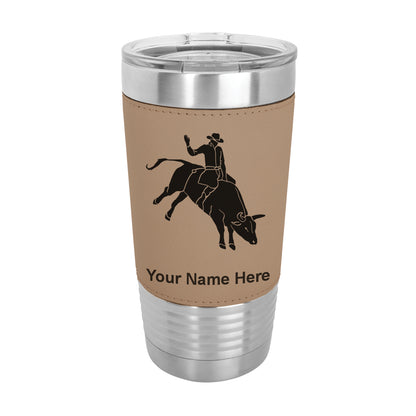 20oz Faux Leather Tumbler Mug, Bull Rider Cowboy, Personalized Engraving Included - LaserGram Custom Engraved Gifts