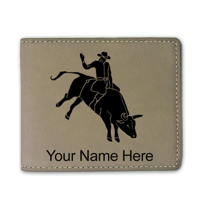 Faux Leather Bi-Fold Wallet, Bull Rider Cowboy, Personalized Engraving Included