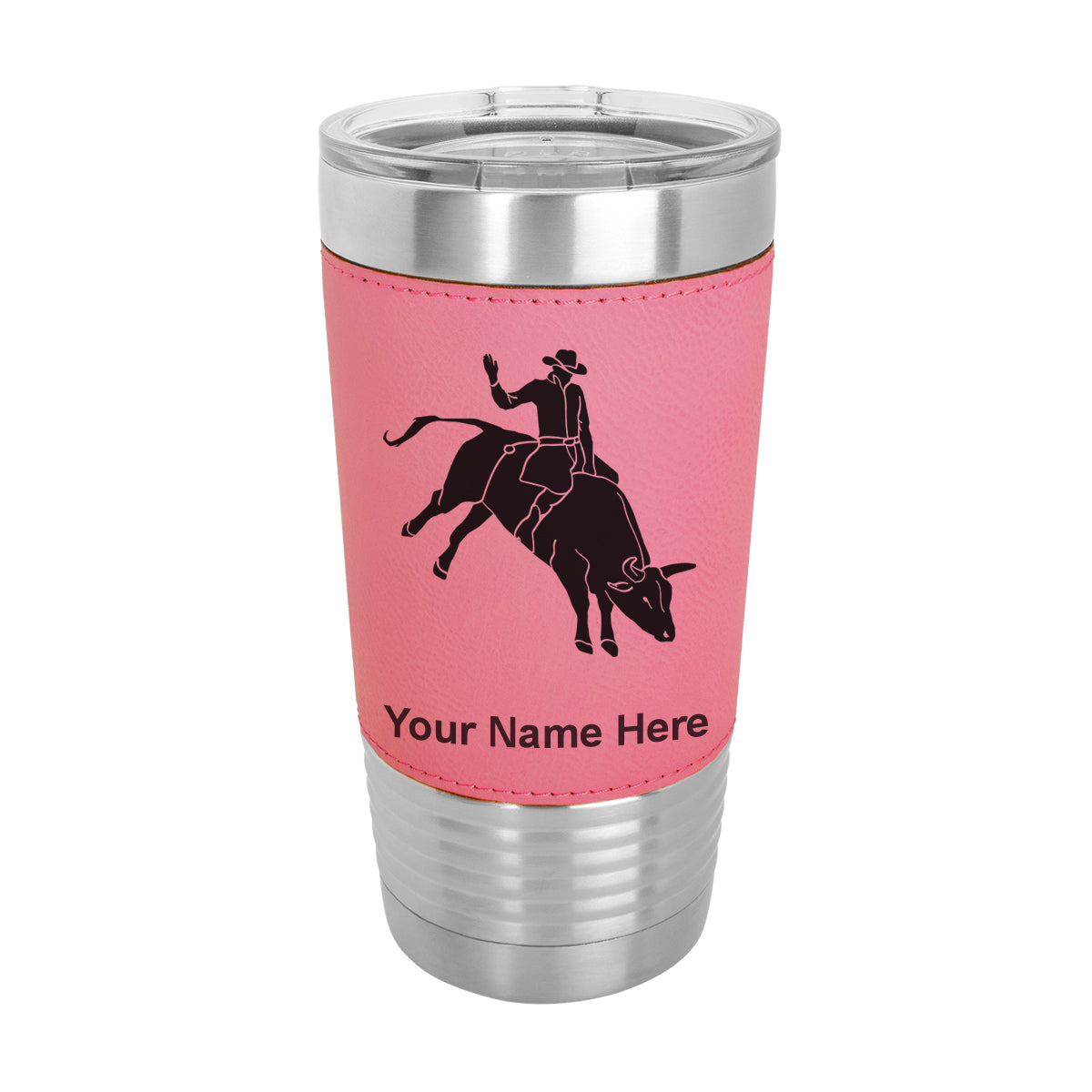 20oz Faux Leather Tumbler Mug, Bull Rider Cowboy, Personalized Engraving Included - LaserGram Custom Engraved Gifts