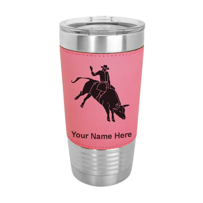 20oz Faux Leather Tumbler Mug, Bull Rider Cowboy, Personalized Engraving Included - LaserGram Custom Engraved Gifts