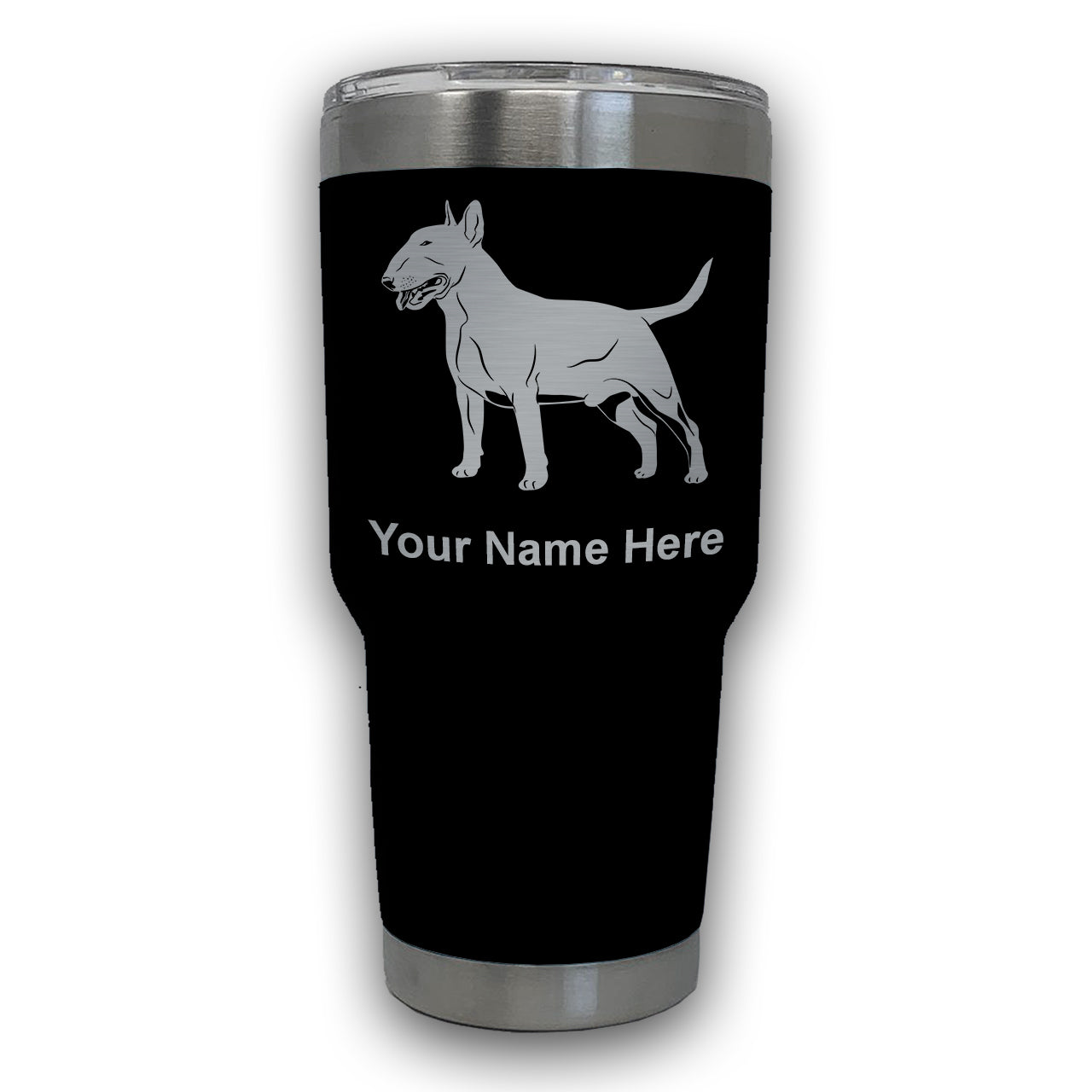 LaserGram 30oz Tumbler Mug, Bull Terrier Dog, Personalized Engraving Included