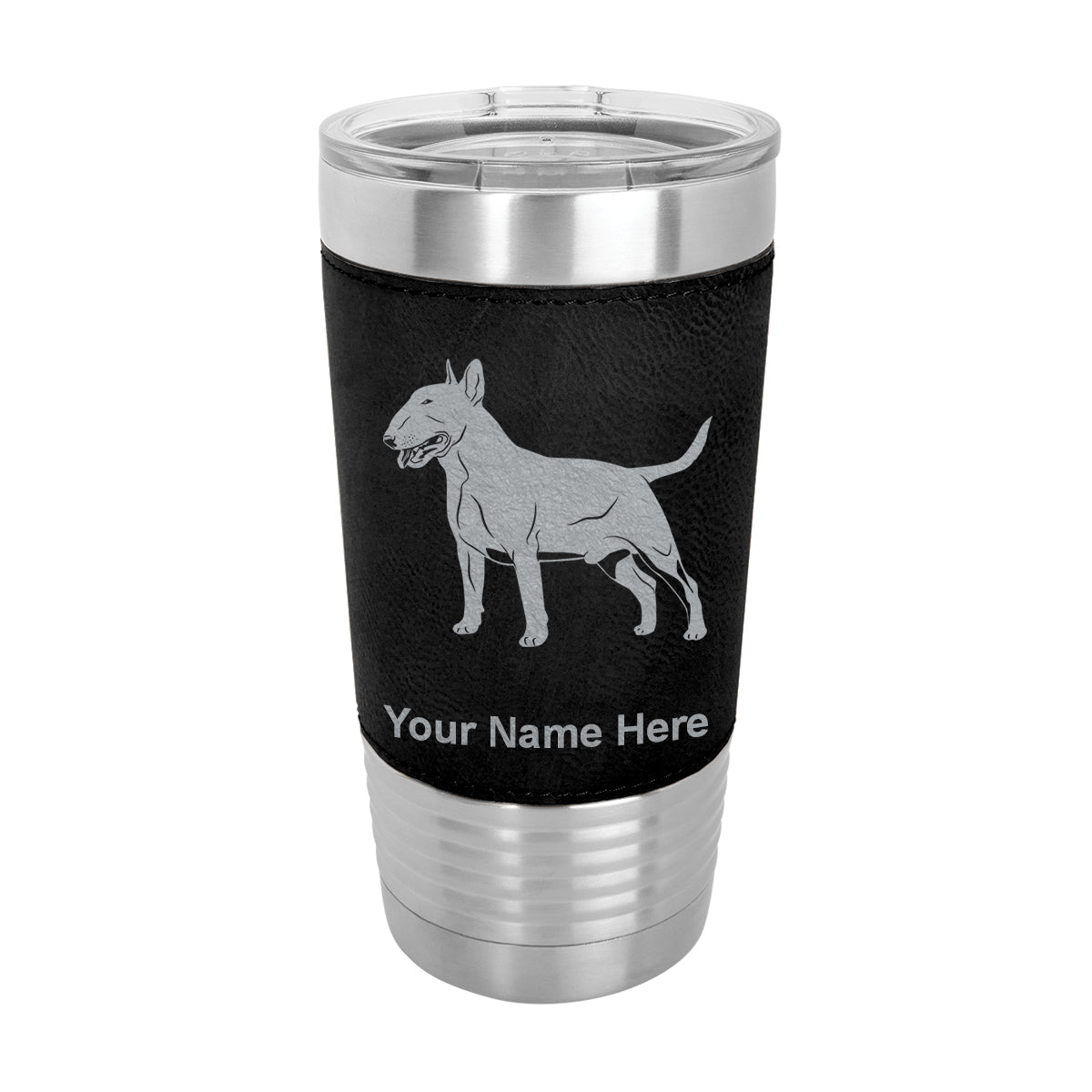 20oz Faux Leather Tumbler Mug, Bull Terrier Dog, Personalized Engraving Included - LaserGram Custom Engraved Gifts