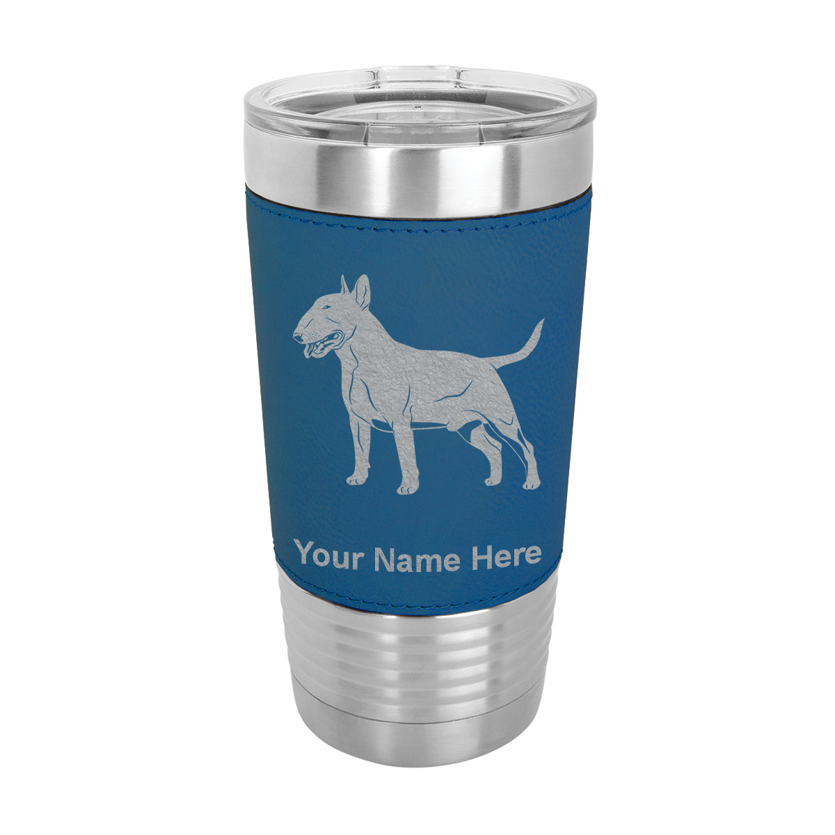 20oz Faux Leather Tumbler Mug, Bull Terrier Dog, Personalized Engraving Included - LaserGram Custom Engraved Gifts