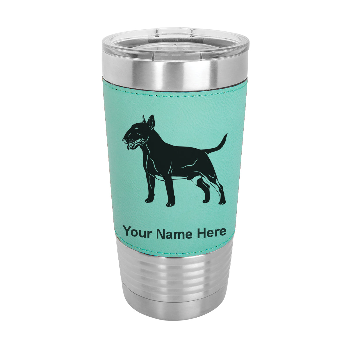 20oz Faux Leather Tumbler Mug, Bull Terrier Dog, Personalized Engraving Included - LaserGram Custom Engraved Gifts