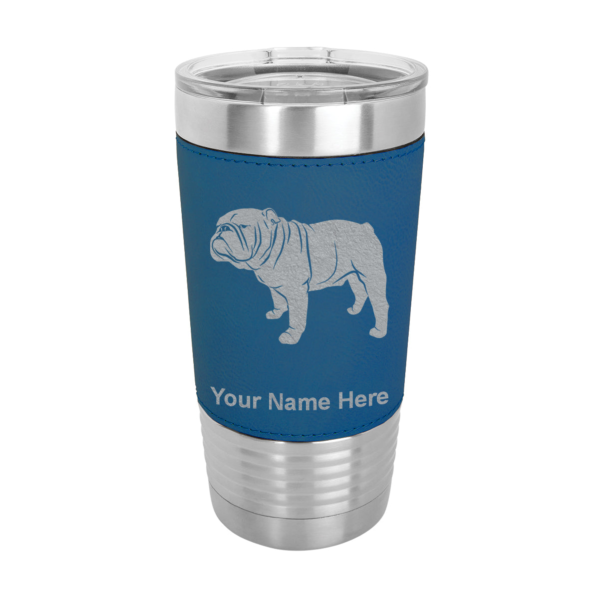20oz Faux Leather Tumbler Mug, Bulldog Dog, Personalized Engraving Included - LaserGram Custom Engraved Gifts