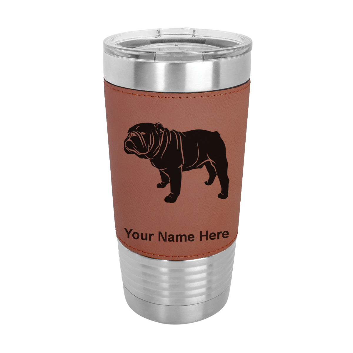 20oz Faux Leather Tumbler Mug, Bulldog Dog, Personalized Engraving Included - LaserGram Custom Engraved Gifts