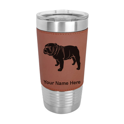 20oz Faux Leather Tumbler Mug, Bulldog Dog, Personalized Engraving Included - LaserGram Custom Engraved Gifts