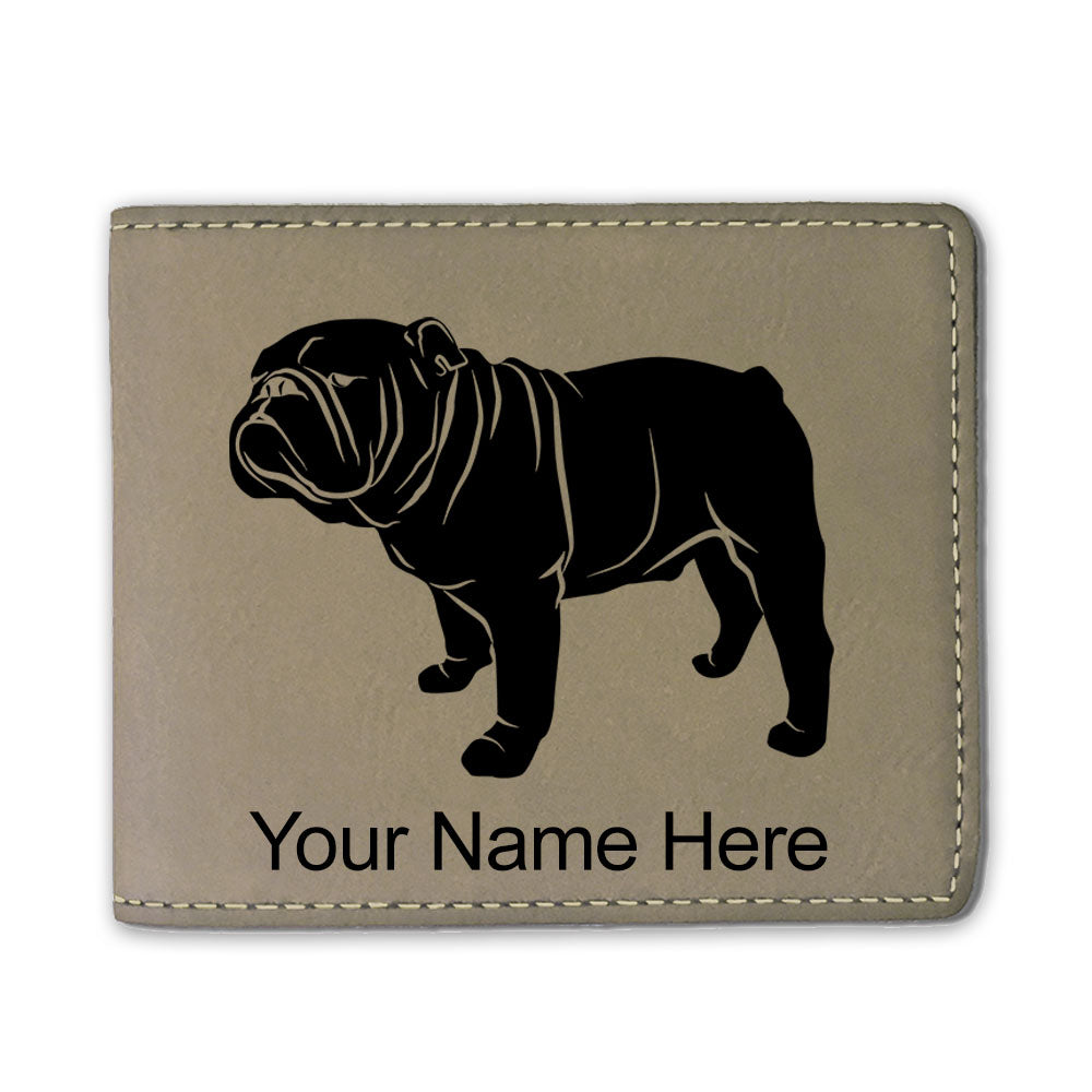 Faux Leather Bi-Fold Wallet, Bulldog Dog, Personalized Engraving Included