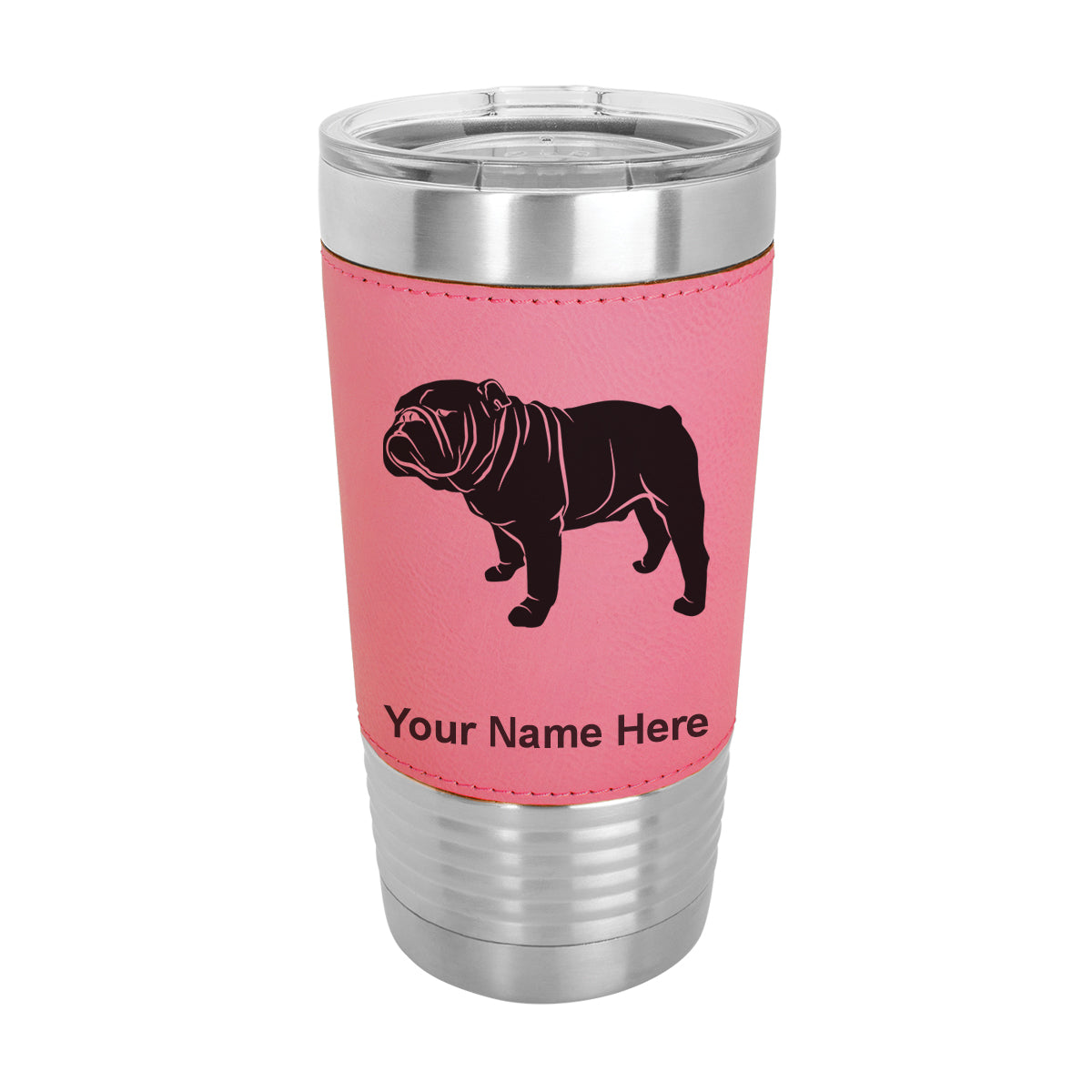 20oz Faux Leather Tumbler Mug, Bulldog Dog, Personalized Engraving Included - LaserGram Custom Engraved Gifts