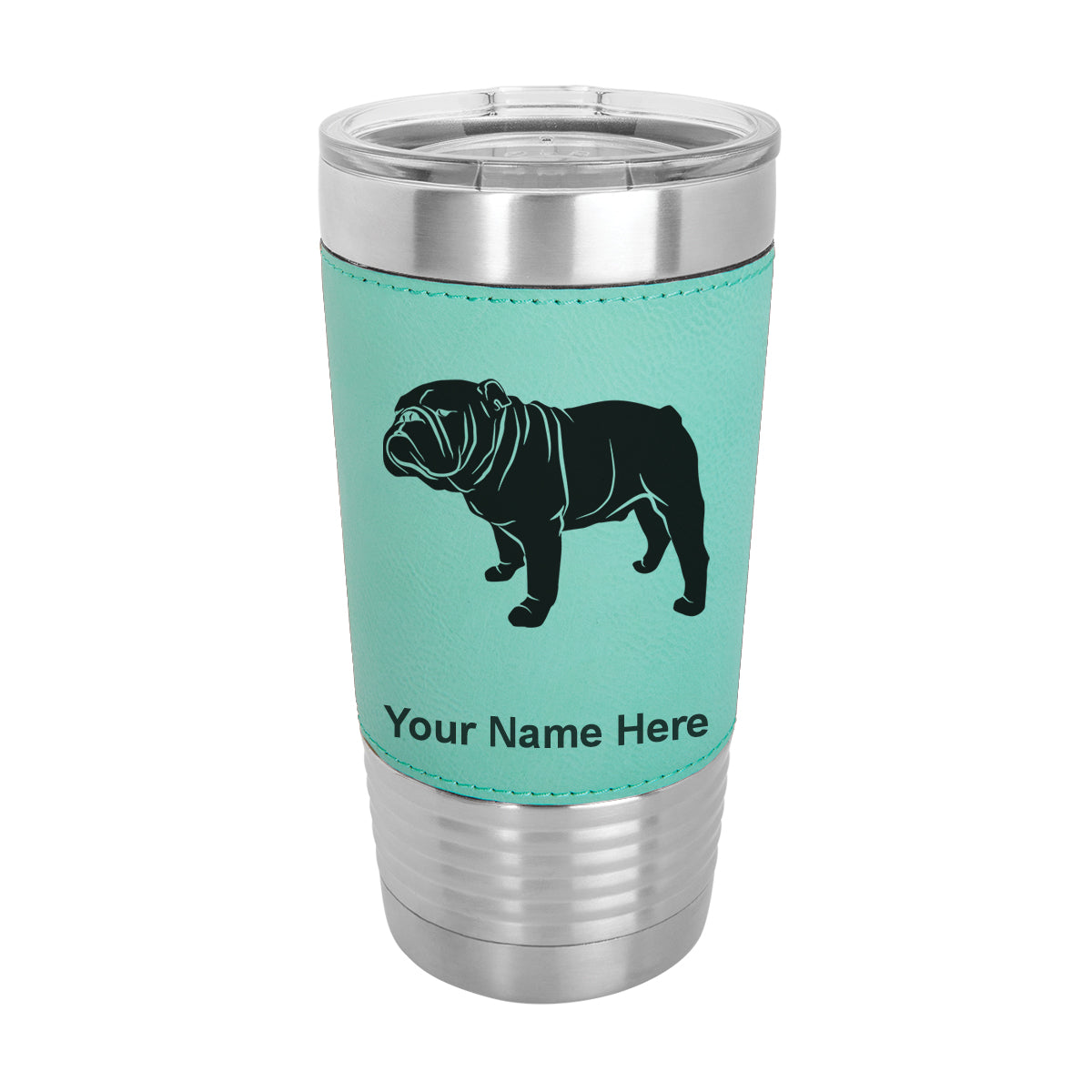 20oz Faux Leather Tumbler Mug, Bulldog Dog, Personalized Engraving Included - LaserGram Custom Engraved Gifts