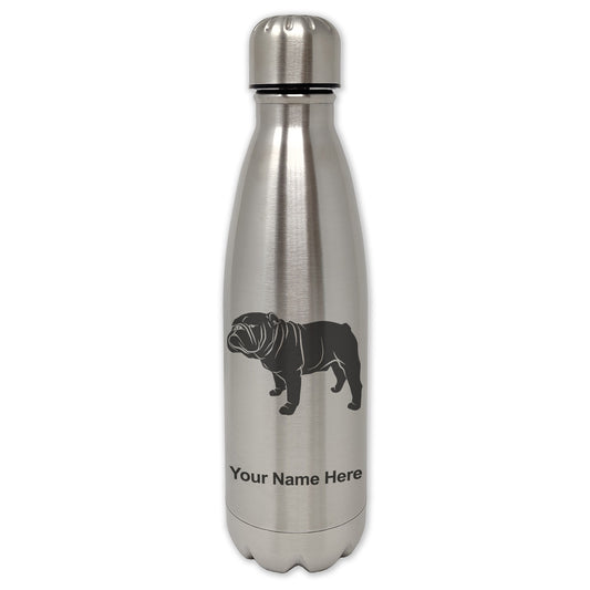 LaserGram Single Wall Water Bottle, Bulldog Dog, Personalized Engraving Included