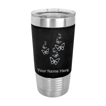 20oz Faux Leather Tumbler Mug, Butterflies, Personalized Engraving Included - LaserGram Custom Engraved Gifts